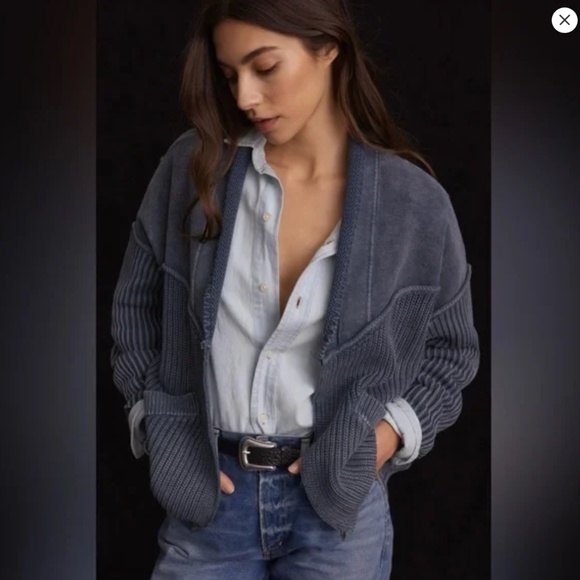 Anthropologie Pilcro Acid Wash Cardigan S Blue Chunky Ribbed Oversized Cozy Fall - Picture 1 of 11